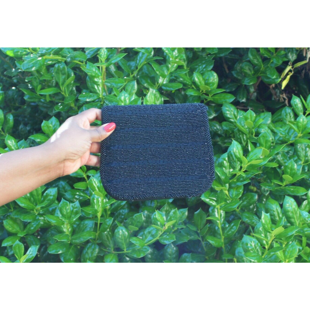 Vintage Black Sequined Clutch Purse Evening Bag